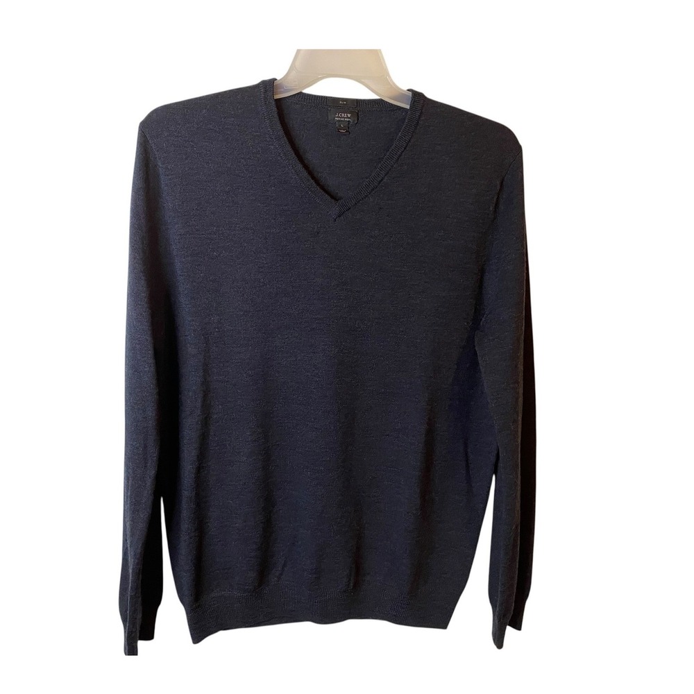 J.Crew Mens Merino Wool V-Neck Sweater Charcoal Gray Slim Fit Large Pullover